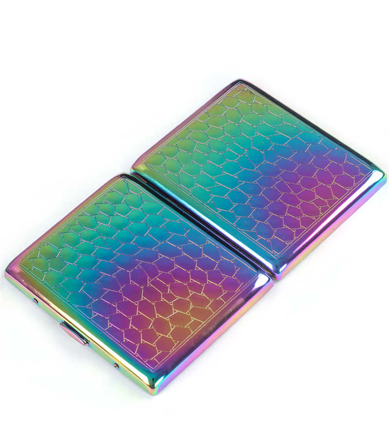 Portable Gradient Rainbow Cigarette Box Plating Embossing Metal Smoking Holder Storage Cases Anti Pressure For Pieces Rolling Wide Cigarette Tobacco Gifts