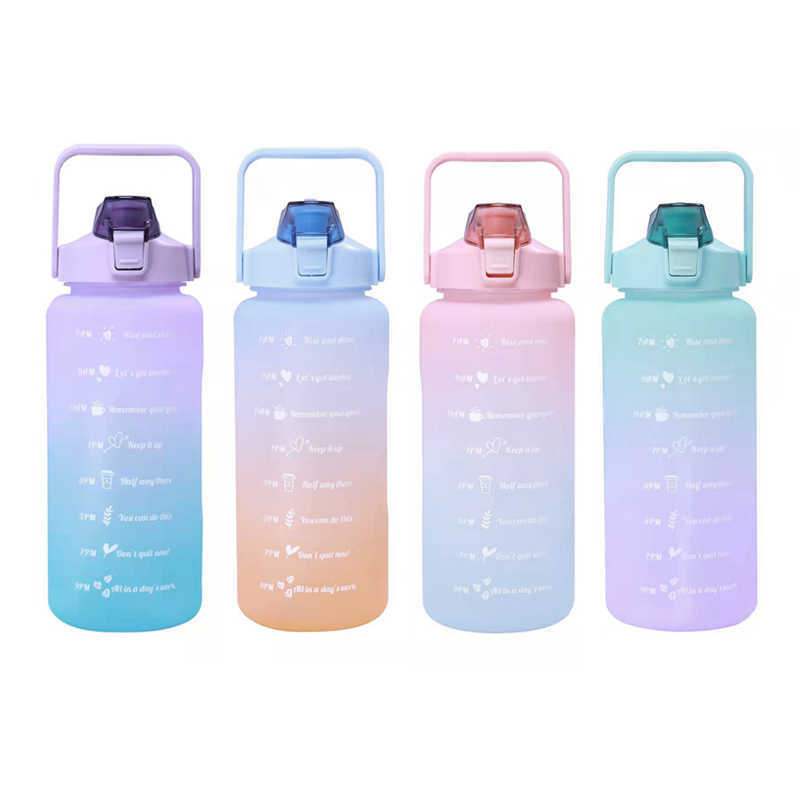 زجاجة مياه جديدة 2L مع قش وقت الكوب البلاستيك مياه سعة كبيرة من الزجاجات الرياضية في الهواء الطلق Botella de Agua 2 Litros