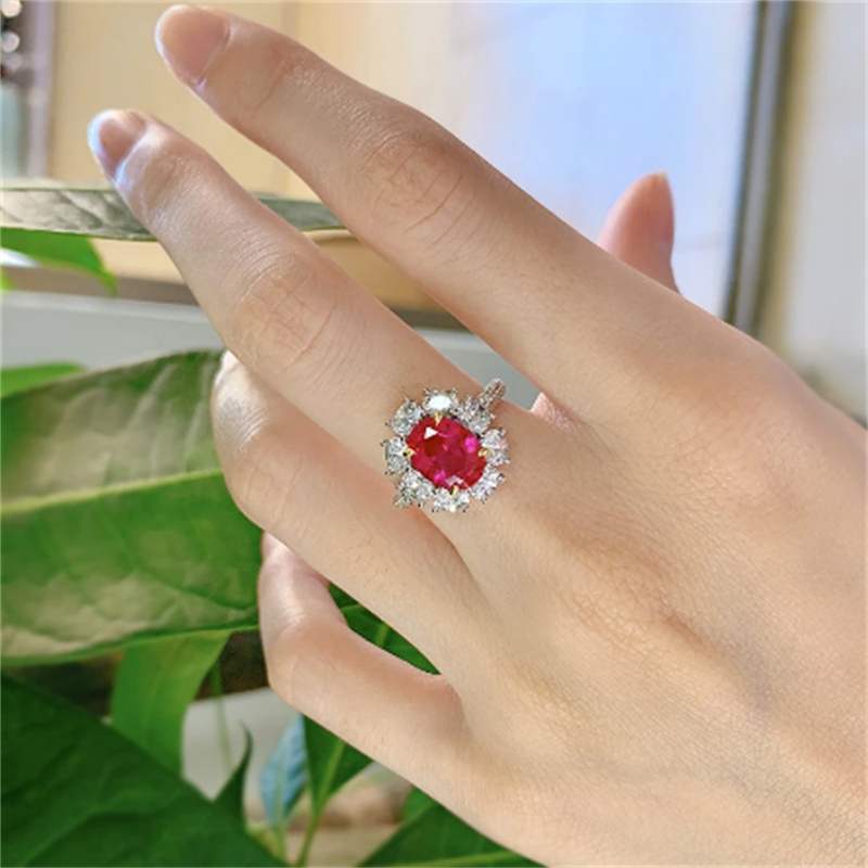 Flower Ruby Diamond Ring 100% Real 925 sterling silver Party Wedding band Rings for Women Men Engagement Jewelry Gift