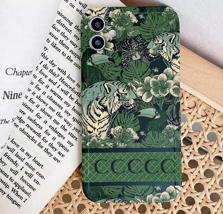 Green Forest Luxury Designer Phone Case pour iPhone 15 Pro Max 14 Pro Max 14Pro 13 13Pro 12 11 ProMax Cover Fashion Letter Tiger Nature Print