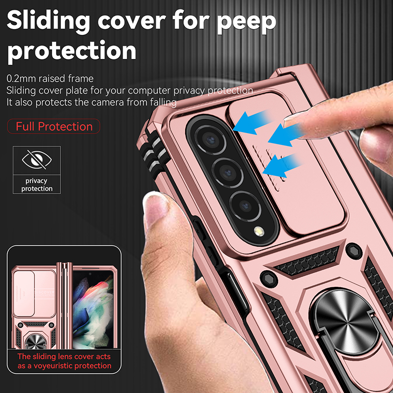 Samsung Galaxy Z Flip Fold 3 4 5 Armor Shockproof Magnetic Kickstand電話ケースシェルのスライドカメラデザイナー携帯電話ケース