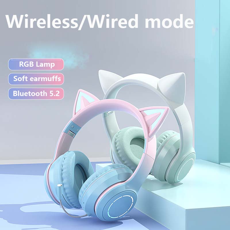 Headset Gamer Headphones Blutooth Children's Christmas Wireless Earphone USB med mikrofonfärgad lätt PC Laptop Headset