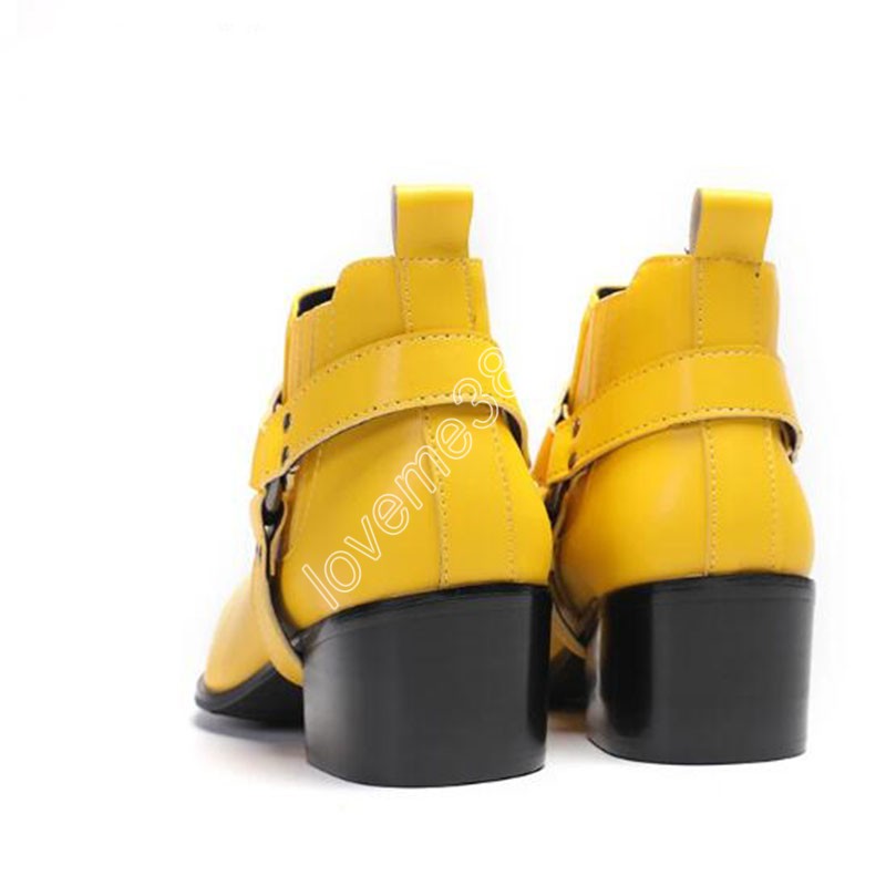 Cowboy Yellow Men's Boots High Heels 6,5 cm Spiczasty palce skórzane buty dla mężczyzn Business/Party, duży rozmiar 37-47