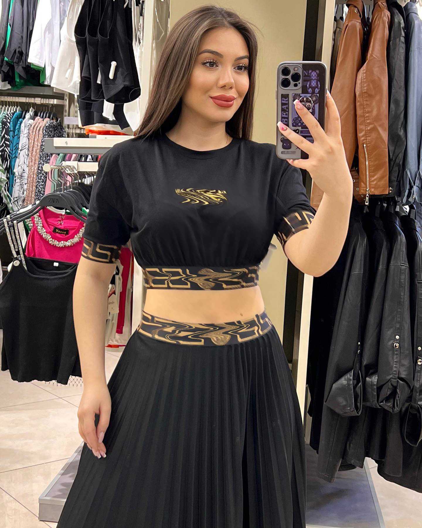 Designer Two Piece Dress Women Fashion Crop Top and Long Maxi Skirt Sets Free Ship