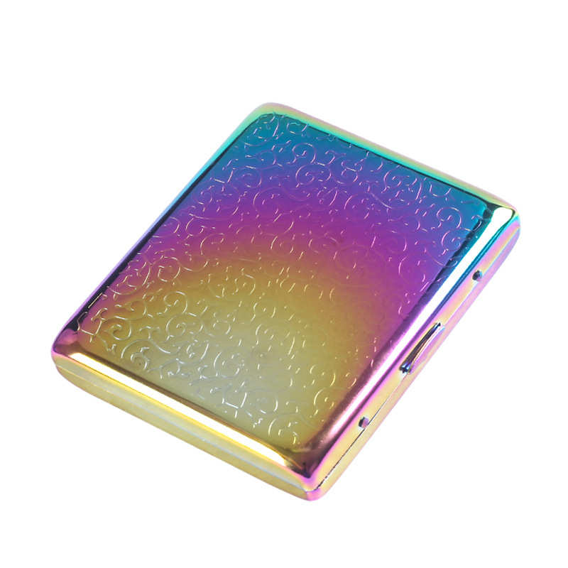 Portable Gradient Rainbow Cigarette Box Plating Embossing Metal Smoking Holder Storage Cases Anti Pressure For Pieces Rolling Wide Cigarette Tobacco Gifts