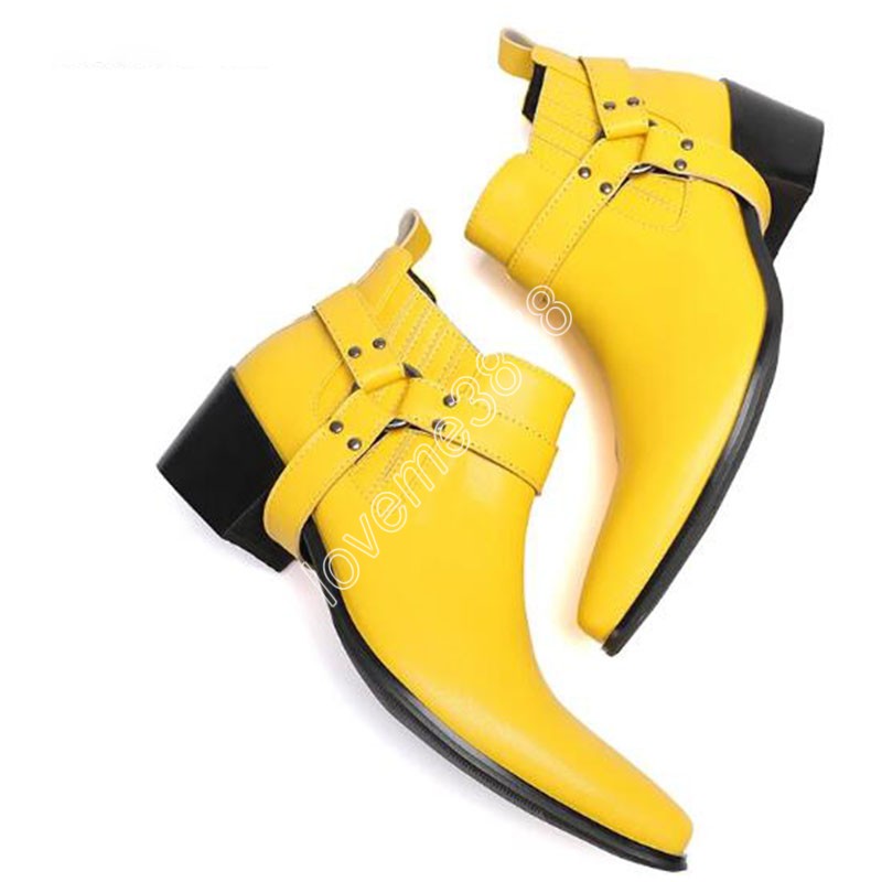 Cowboy Yellow Men's Boots High Heels 6,5 cm Spiczasty palce skórzane buty dla mężczyzn Business/Party, duży rozmiar 37-47