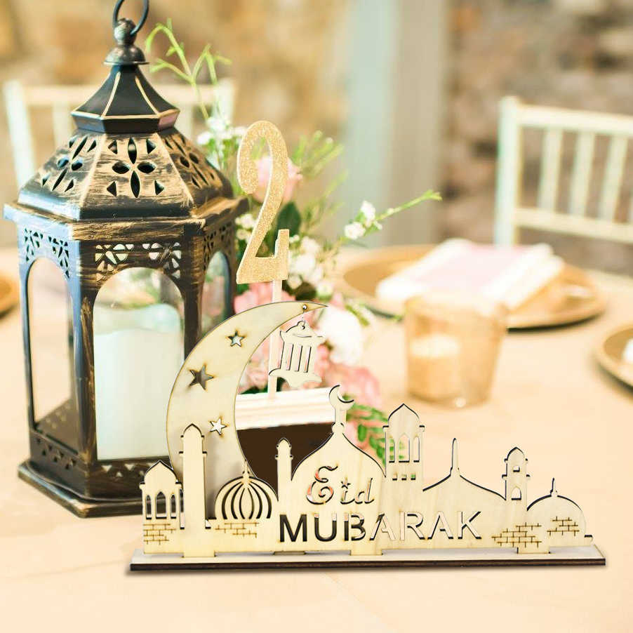 New Eid Mubarak Wooden Ornament Ramadan Moon Star Letter Table Decoration for Home Islamic Muslim Pendant Eid Al Adha Party Supplies
