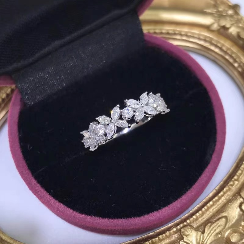 زهرة مصنوعة يدويًا AAAAA Zircon Finger Finger Ring أبيض حلقات زفاف مملوءة بالذهب