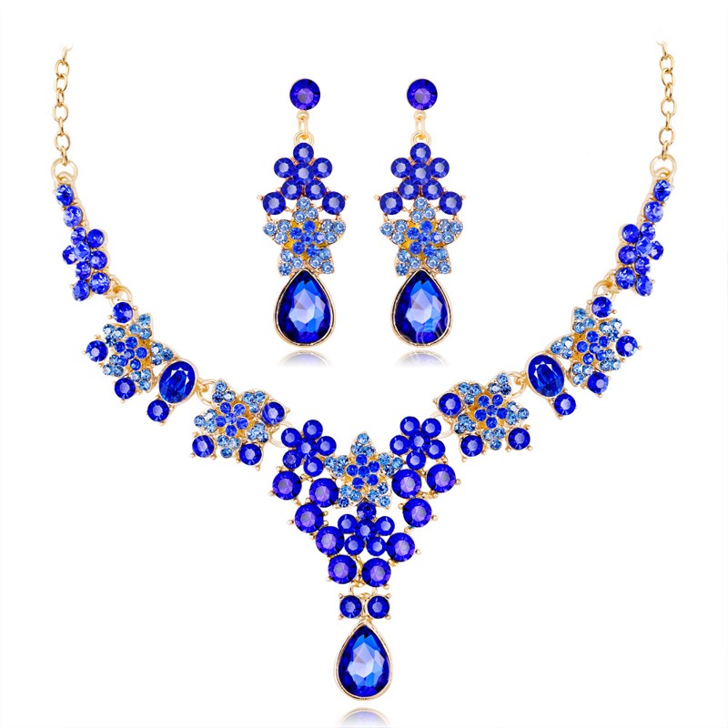 Luxury Purple Green Blue Crystal Star Rhinestone Bridal Jewelry Set Women Bride Necklace Earrings Wedding Jewelry Set