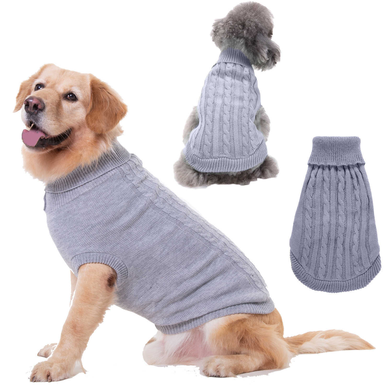 Dog Apparel Pet supplies dog clothing solid color twisted high collar pet sweater autumn and winter