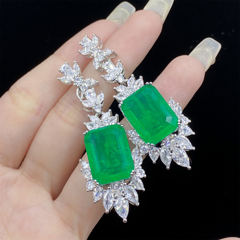 Flower Lab Emerald Diamond Jewelry set 925 Sterling Silver Engagement Wedding Rings Earrings Necklace For Women Promise Jewelry