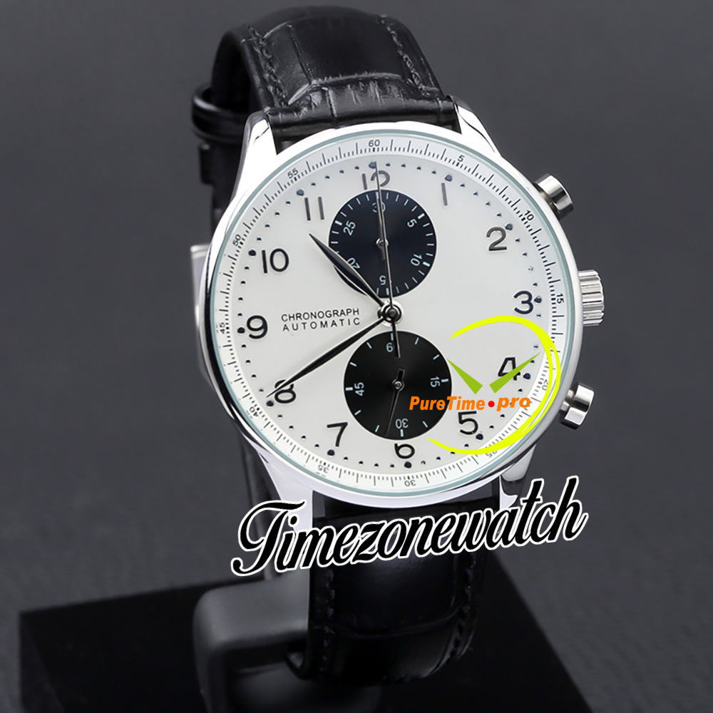 41mm Portugieser Chronograph Quartz Mens Watch 371411 Mens Watch White Dial Black Subdial Subdial Csse Leather Strap Watches Watches TimeZoneWatch Z03A02