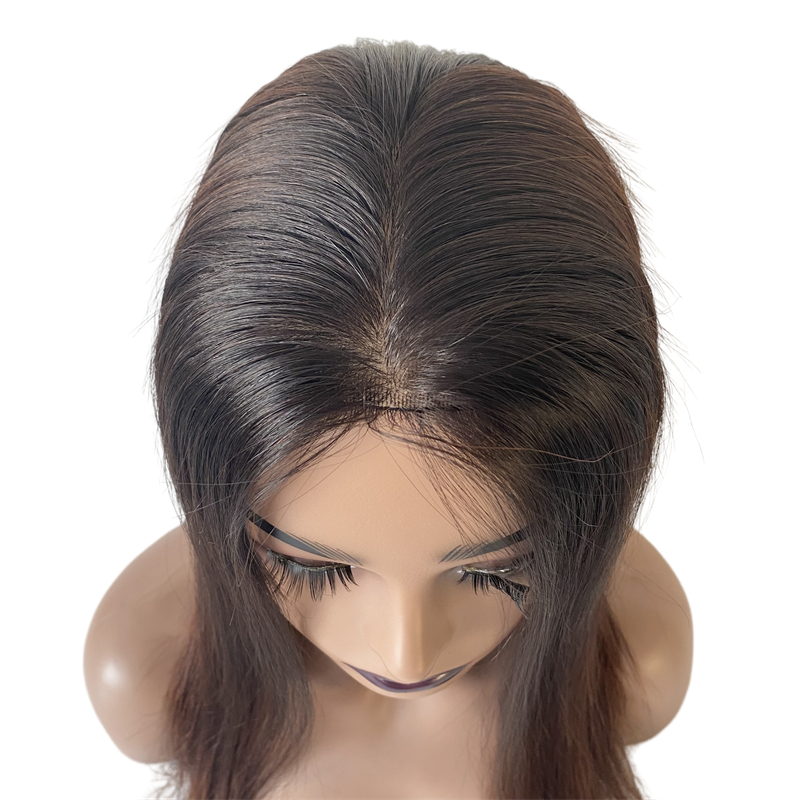 18 inç Çin bakire insan saçı topper% 120 yoğunluk 3 ton renk T#1B/#2/#4 5x5 Siyah kadın için ipek üst kapanma