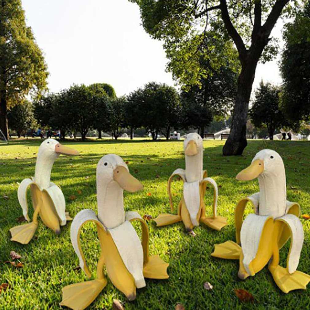 Novo Pato Banana Criativo Decoração de Jardim Esculturas Quintal Vintage Jardinagem Decoração Art Caprichoso Descascado Banana Pato Home Estátuas Artesanato