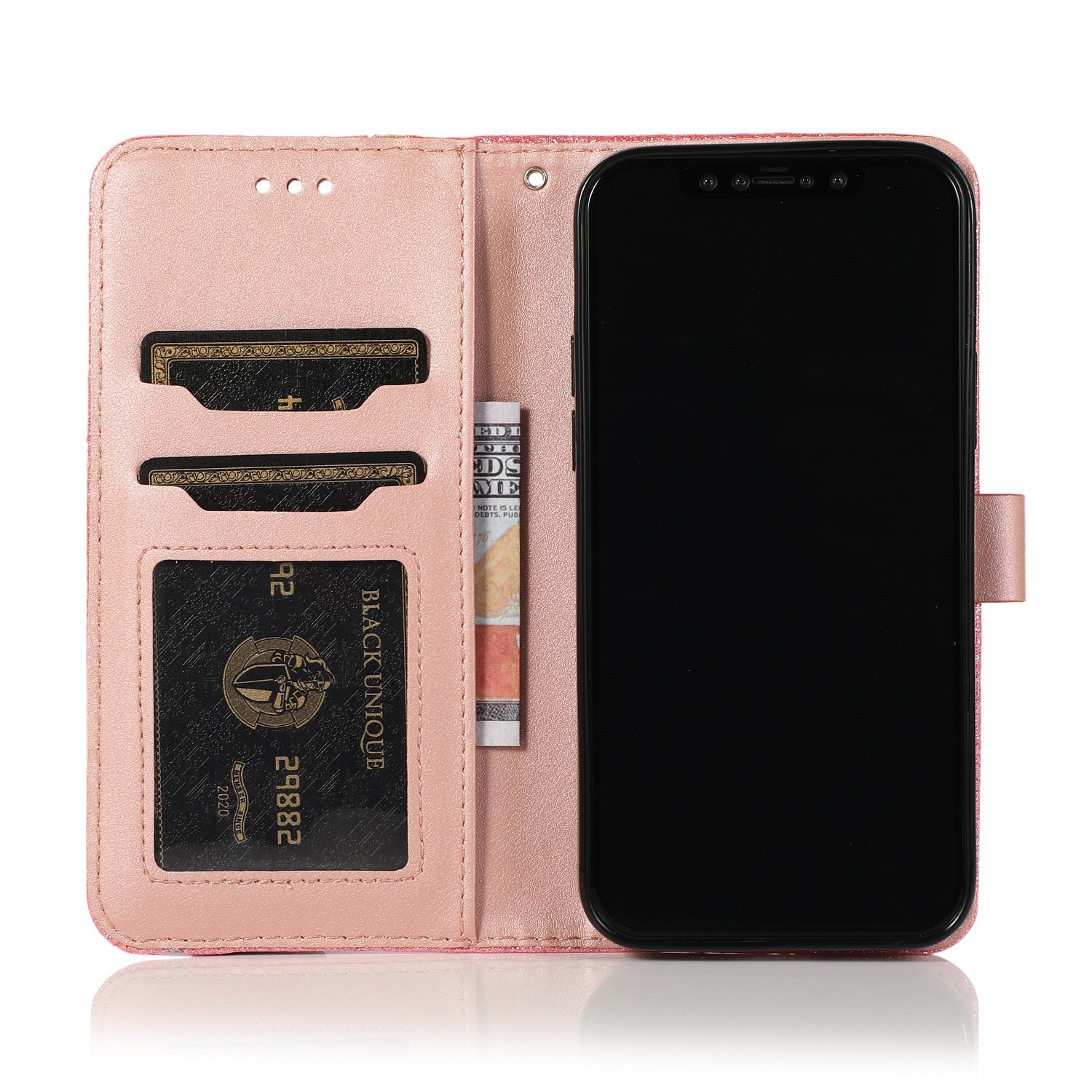 Samsung S20 S21 Fe S21 S22 Plus S23 Ultra Note 8 9 10 Plus S7 S8 S9 S10 Plus A10 A20 A71 Huawei Phone Holder Case 용 블링 다이아몬드 반짝이 가죽 지갑 케이스