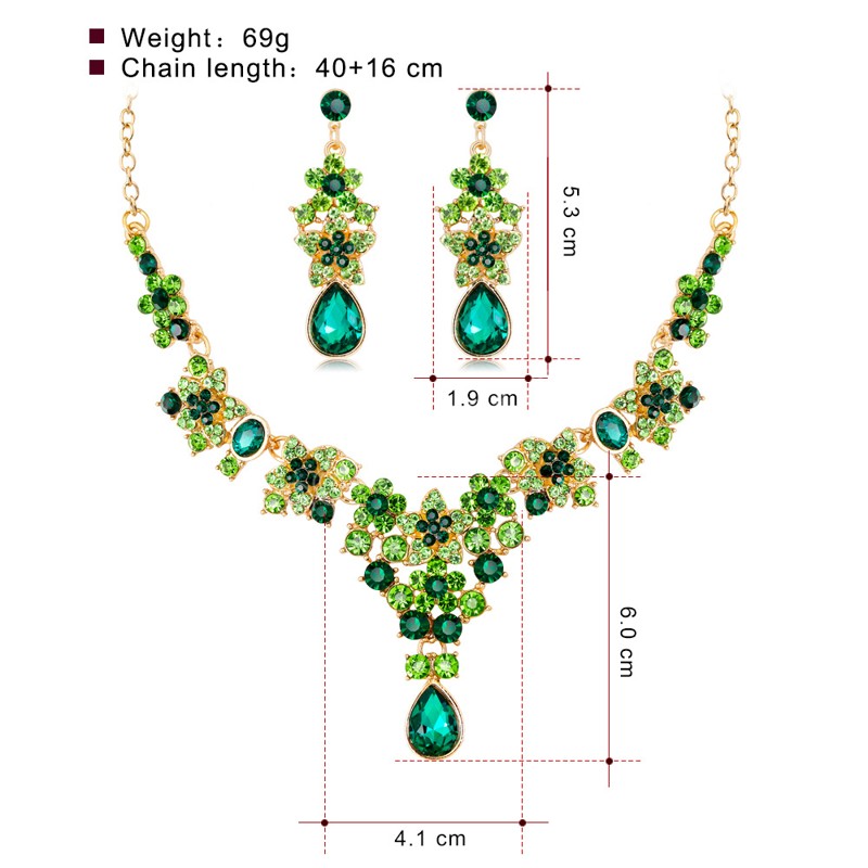 Luxury Purple Green Blue Crystal Star Rhinestone Bridal Jewelry Set Women Bride Necklace Earrings Wedding Jewelry Set