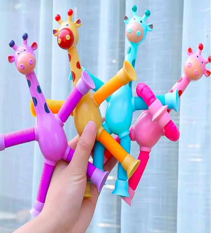 Suction cup giraffe ever-changing luminous cartoon telescopic children's baby educational parent-child interactive stretch tube decompression toy