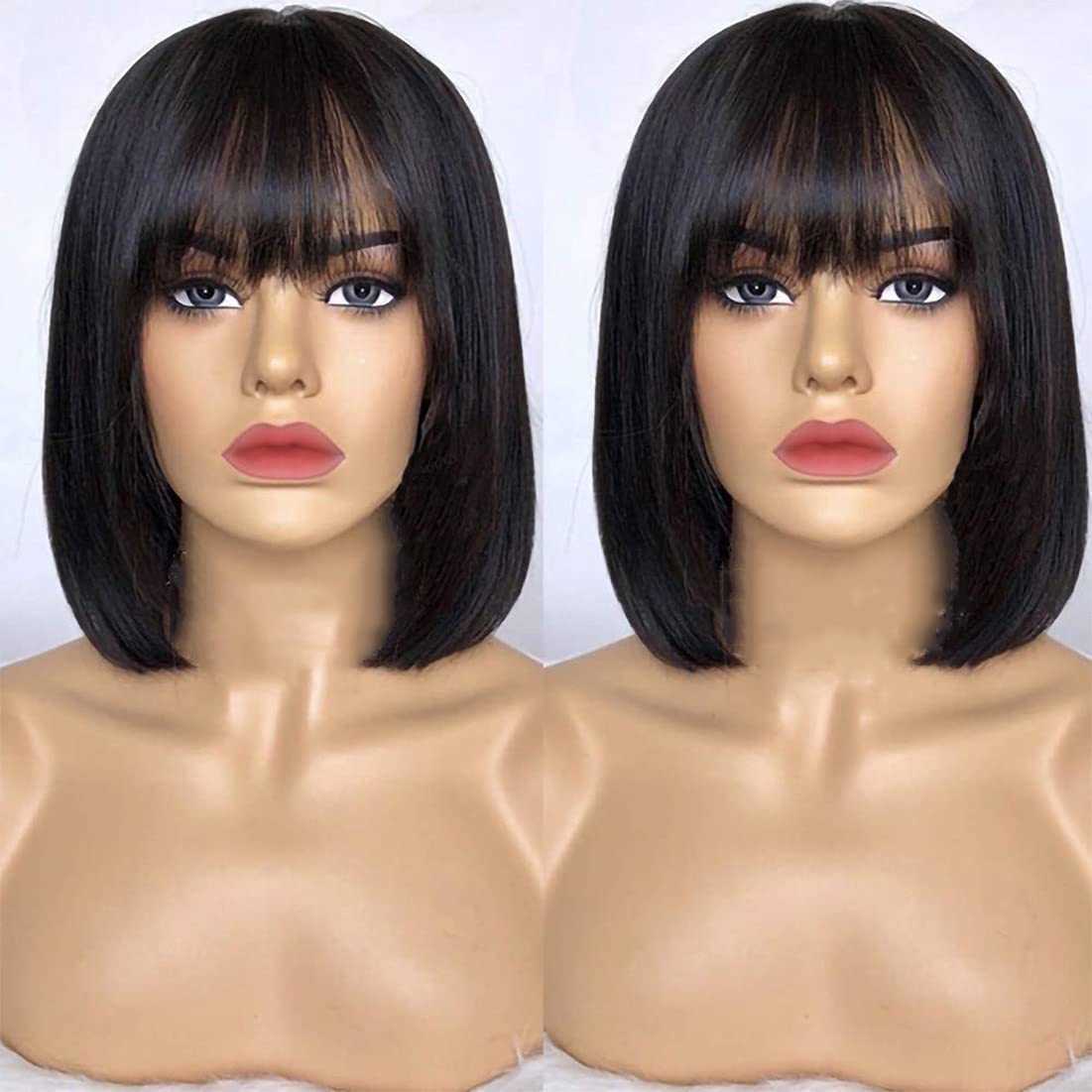 Synthetic Wigs Short Bob Wigs with Bangs Human Hair Wigs for Black Women Straight 100% Brazilian Glueless Machine Made Wig Natural 230227