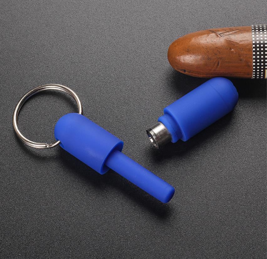 Smoking Pipes Cigar hole opener portable cigar drilling hole opener rubber travel keychain cigar tool