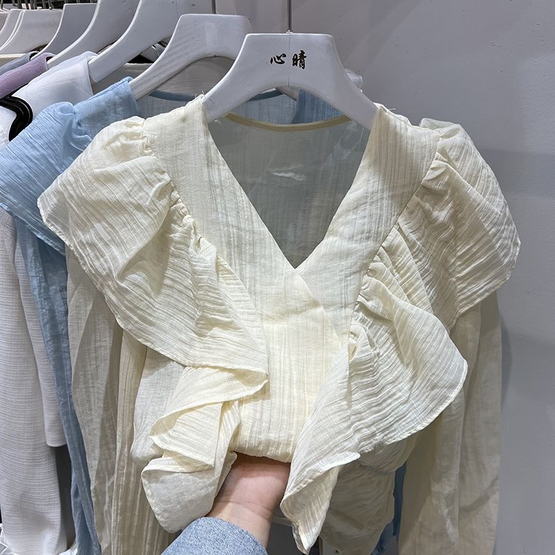 Cardigan chemise femme à manches longues polyvalent 2023 nouveau ma-e-j-sweet petit haut frais coton lin dentelle évidé chemise
