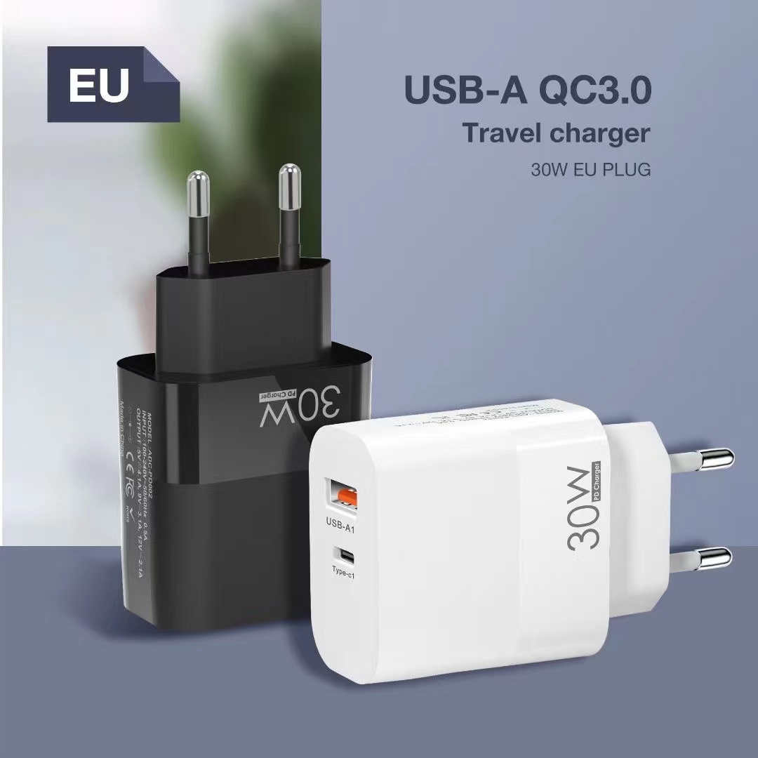 30W 2usb Type C Fast Charger USB Typ C Wall Power Adapter för Apple iPhone 12 13 14 15 Pro Max Samsung Galaxy S23 Z Flip 5