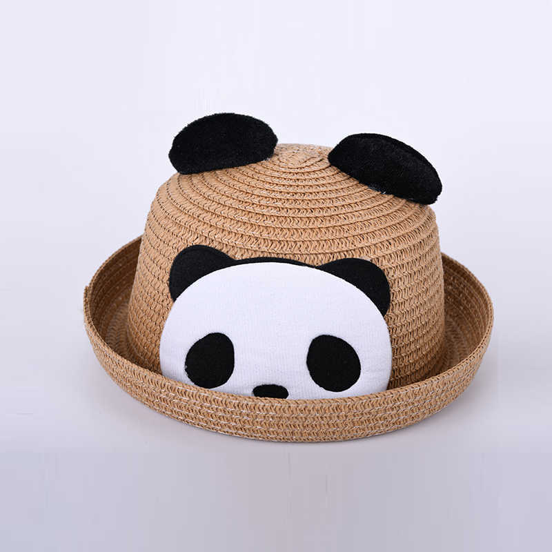 Tregren Cartoon Panda Straw for Boy Girl Outdoor Beach Sun Caps Summer Kids Panama Cap Kids Fisherman Hat