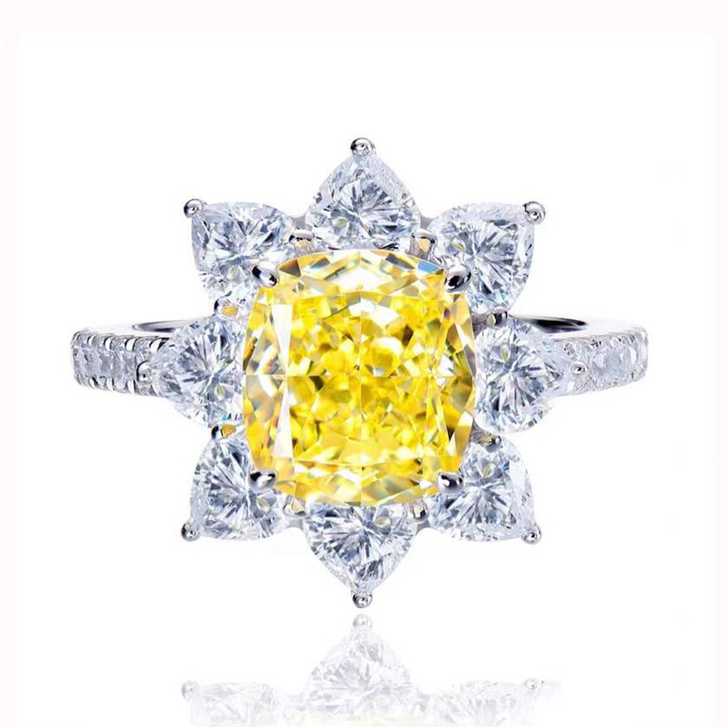 Ins glittrande bröllopsringar lyxiga smycken 925 Sterling Silver Yellow Topaz Cz Diamond Gemstones Party Eternity lovar kvinnor blomma öppen ring för älskare gåva