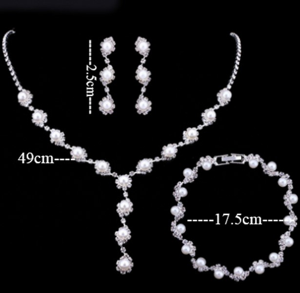 Clasic Pearls Crystals Bridal Jewelry Sets For Wedding Silver Luxury Women Accessories Formal Occasion Prom Dress Jewelry Necklace Earrings Bracelet Set CL2979