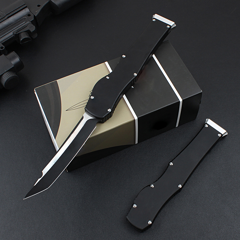 High Quality High End New AUTO Tactical Knife D2 Two-tone Black Blade CNC 6061-T6 Handle Outdoor Survival Knives with Kydex