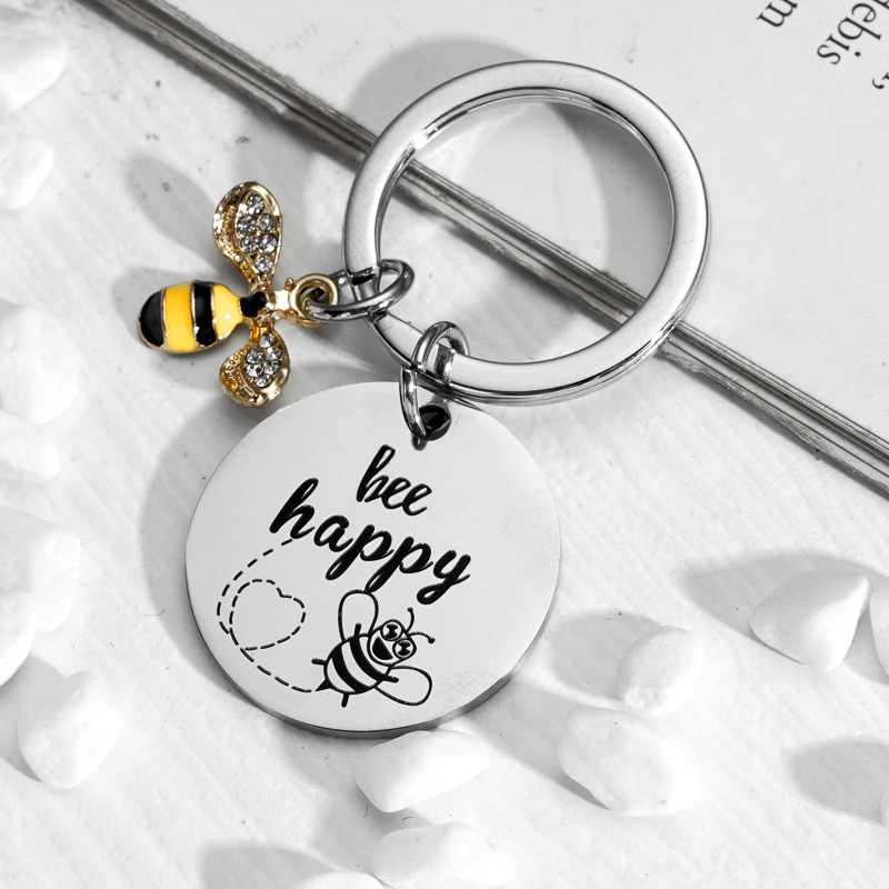 Chaveiros criativos pequenos abelha pingente inspirador saco de aço inoxidável carro chaveiro acessórios jóias presente em buk