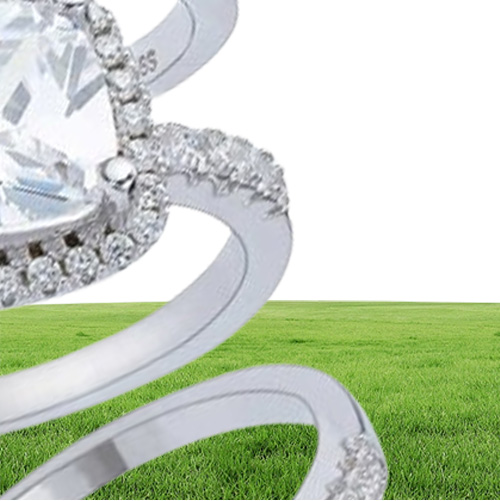 2021 New Design Luxury 3 in 1 925 Sterling Silver Ring Cushion Engagement Wedding Ringセット