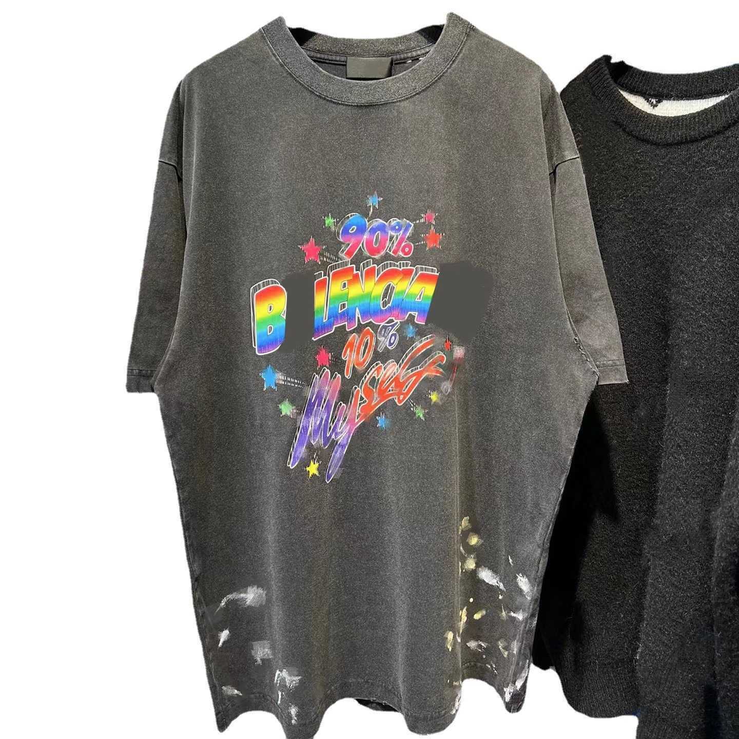 Camiseta de designer feminina camiseta distingue a versão correta do mercado da família colorida camiseta de manga de impressão colorida unissex os camiseta casual solta