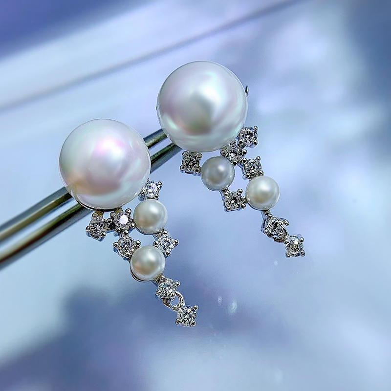 Romantischer Perlen-Diamant-Ohrring 100% echtes 925er Sterlingsilber Hochzeitsohrringe für Frauen versprechen Verlobungsschmuck
