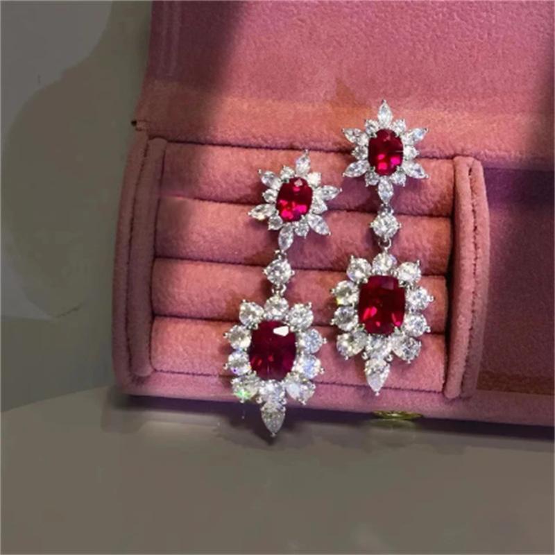 Handmade Lab Ruby Diamond Jewelry set 925 Sterling Silver Engagement Wedding Rings Earrings Necklace For Women Promise Jewelry