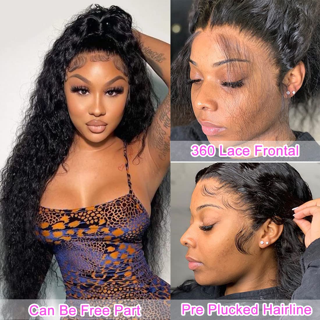 Deep Wave 360 Lace Front Wigs Human Hair Wigs for Black Women 360 Full Lace Wigs Pre Plucked, Deep Curly frontal Wigs Natural Hairline 130%denstiy