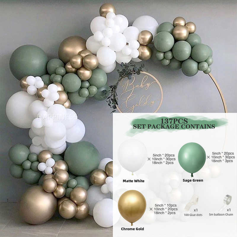 New Balloon Garland Green Baby Chuveiro Casamento Aniversário de Hen Hen Decoração de Bridal Chuveiro Verde Cromo Balão de ouro /Conjunto