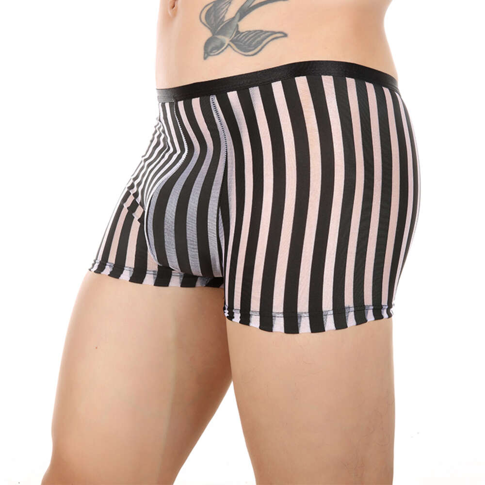 Heren sexy ondergoed doorzichtige transparante gestreepte boxershorts ademend mesh U bolle ardennenzak slipje