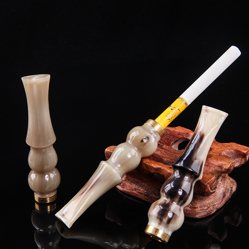 Smoking Pipes Hulu Natural Oxhorn Cigarette Holder Extension Rod Filter Recirculating Cleanable Filter Tip Smoke Purifier