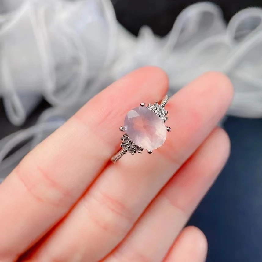 Модное кольцо с драгоценным камнем для повседневного ношения, 7 мм x 9 мм, кольцо из натурального розового кварца, серебро 925 пробы, ювелирное изделие из розового кварца, подарок для женщины
