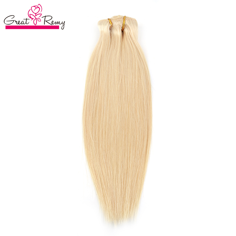 Klip w przedłużanie włosów ludzkie włosy Bleach Blondynka 14-30 cali Remy Hair Clip-In przedłużki Podwójne wątek Blonde Blonde Hair Exting For Women #613 160G 22CLIPS