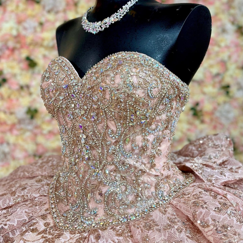 Pink Shiny Ball Gown Quinceanera Dress Tulle Appliques Beads Flowers Bow Off Shoulder Sweet 15 16 Years Birthday Party Formal Dresses