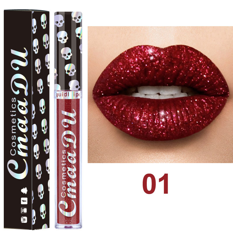 Cmaadu kozmetik lazer kafatası parıltı flip lipgloss metal lipgloss shinning 8 renk su geçirmez uzun ömürlü metalik ruj