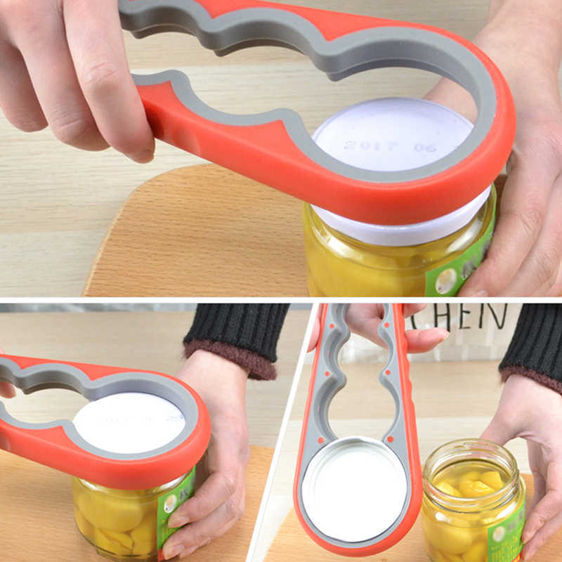 Ouvre-bocal Clé à prise facile 4 en 1 Handy Save Strength Portable Can Bière Ouvre-bouteilles Couvercle Twist Off Outils Gadgets de cuisine