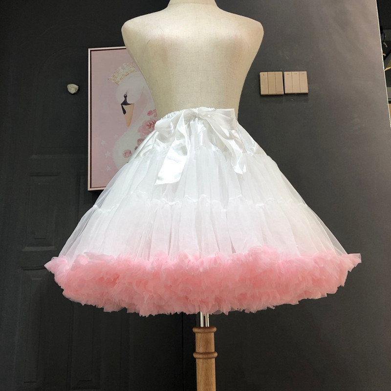 Kvinnor lolita cosplay petticoat a-line puffy tutu kjol lager tyll balett dans pettiskirts stor bowknot underskirt