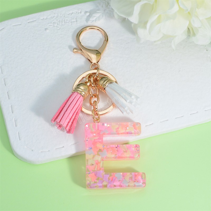 Moda 26 Cadeia -chave do alfabeto inicial Green Butterfly Tassel Key Ring Star Love Keychain Mulheres Bolsa Pingente Chave