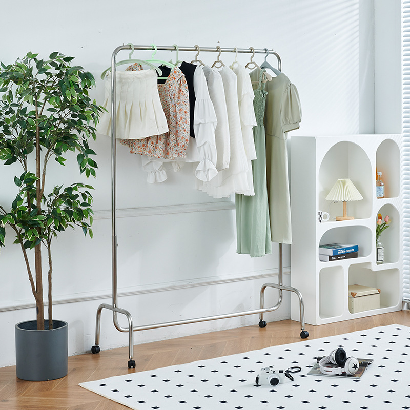 Roestvrijstalen kledingwinkel Display Rack, huishoudelijke kleding droogrek, vloer staand huishouden