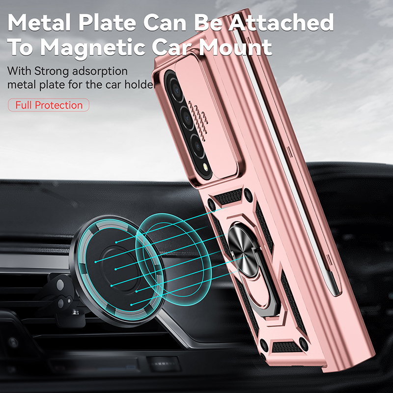 Samsung Galaxy Z Flip Fold 3 4 5 Armor Shockproof Magnetic Kickstand電話ケースシェルのスライドカメラデザイナー携帯電話ケース