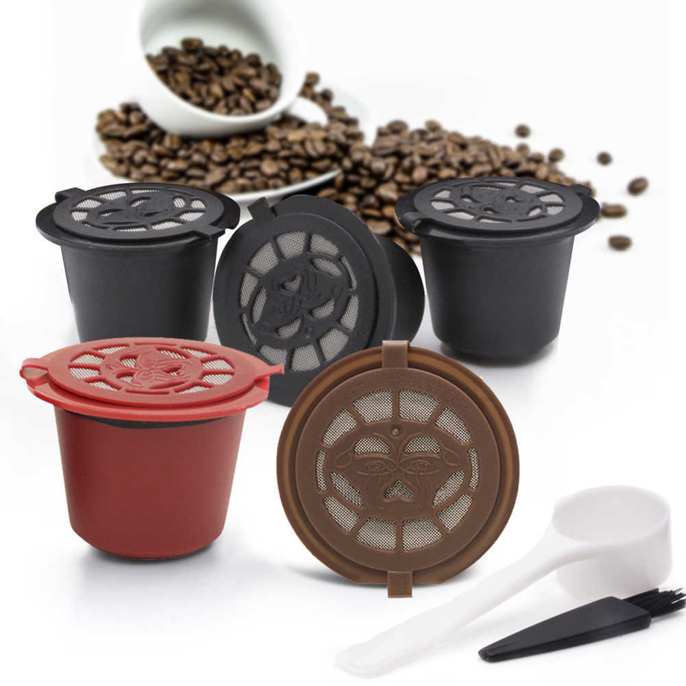 Neue nachfüllbare, wiederverwendbare Kaffeekapselfilter für Nespresso-Maschinen, Kaffeekapselbecher, wiederverwendbares Kaffeekapsel-Löffelbürsten-Set