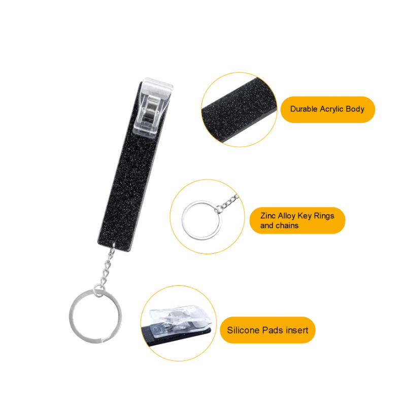 Popular armor contact-free credit card extractor keychain party gift flash acrylic bank card keychain protective nail extractor