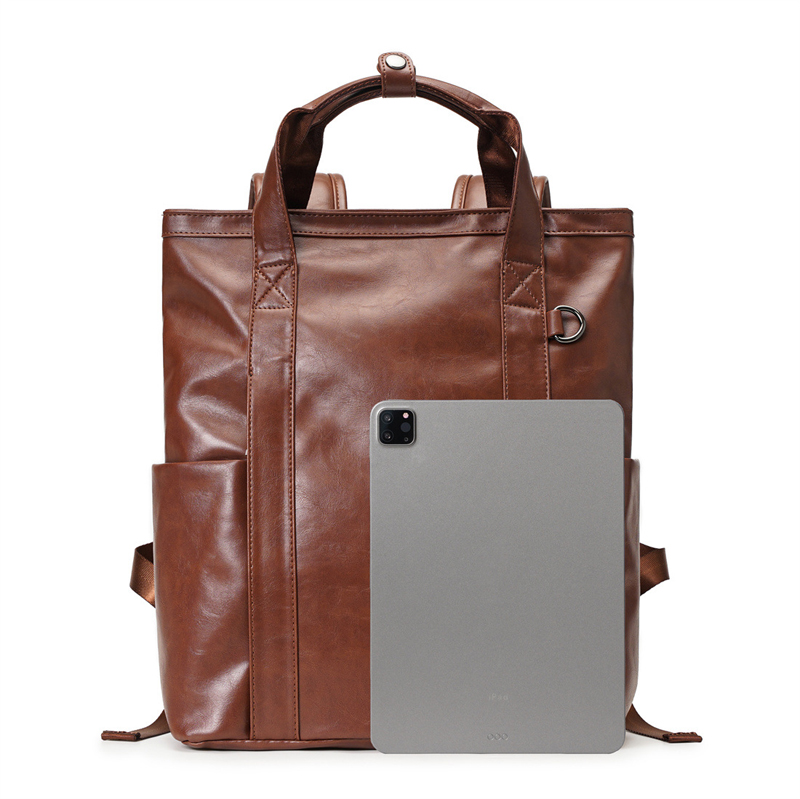 Рюкзак для мужчин из искусственной кожи, кофе, большая емкость, деловая пригородная компьютерная дорожная сумка для файлов